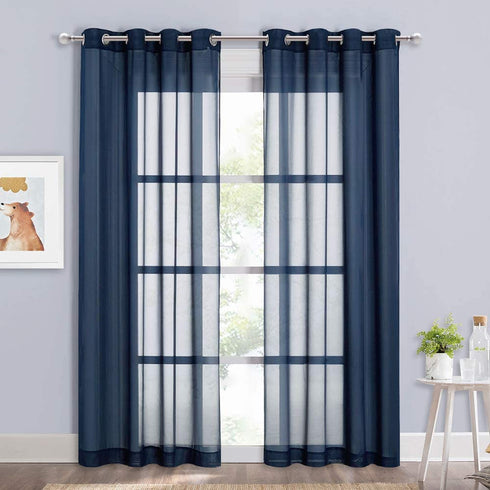 NICETWON Chiffon Sheer Curtains for Living, Long Voile Window Drapes Panels 84" for Patio/Boy Room/Master Bedroom/Sliding Door (54" W, Navy Blue, Set of 2)