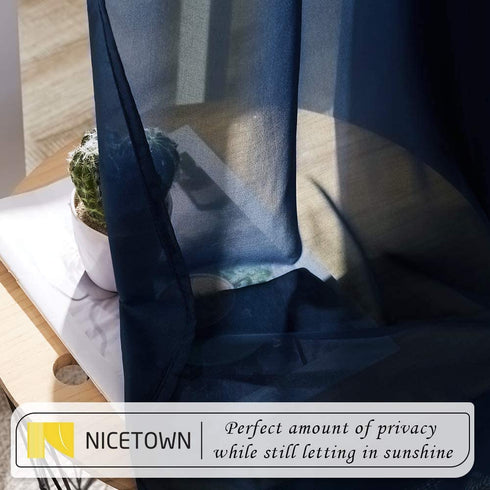 NICETWON Chiffon Sheer Curtains for Living, Long Voile Window Drapes Panels 84" for Patio/Boy Room/Master Bedroom/Sliding Door (54" W, Navy Blue, Set of 2)