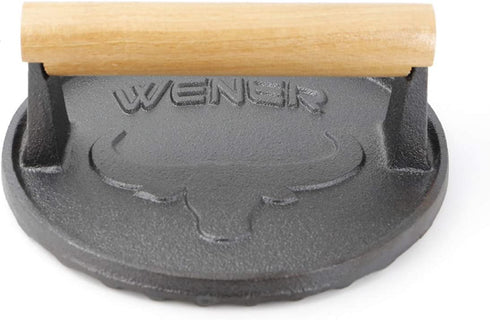 Wener Bacon Press 6.88-Inch Round,Heavy-Duty Cast Iron Grill Press/Meat Press/Steak Grill Weight/Burger Smasher/Burger Press With Wood Handle (A)
