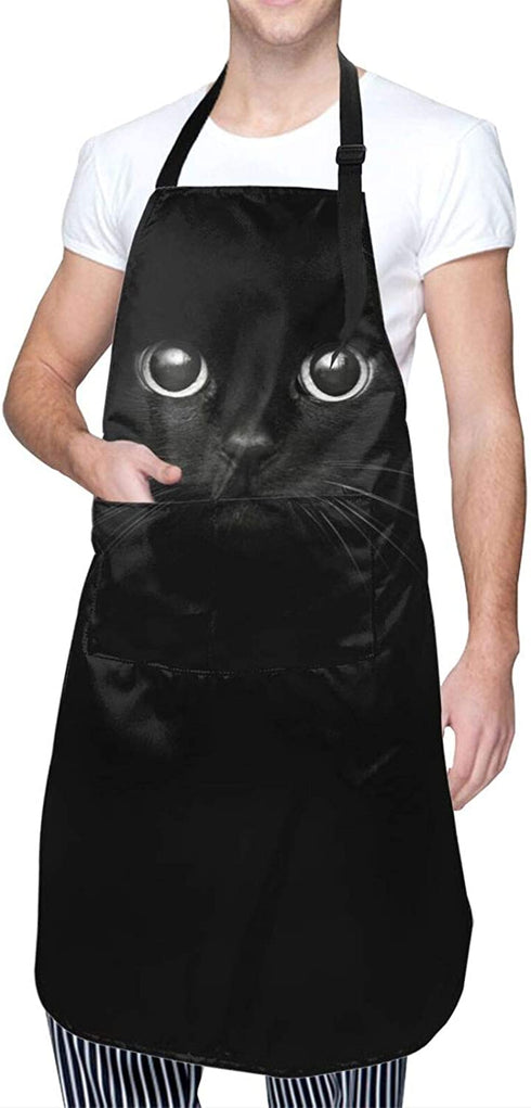 MSGUIDE Cute Black Cat Apron for Women with Pockets Adjustable Bib Apron Waterproof Home Kitchen Cooking Baking Gardening Apron