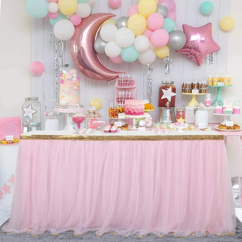 Pink Tulle Table Skirt Tutu Table Skirts for Rectangle Tables 6ft Baby Shower Girl Unicorn Party Wedding Princess Birthday