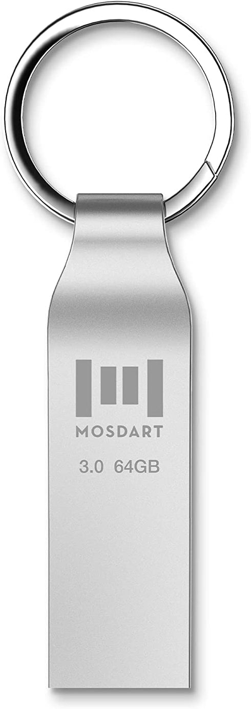 MOSDART USB 3.0 Flash Drive 64GB Metal Keychain Zip Drive Speed Up to 90MB/s Fast Speed USB3.0 Thumb Drive, 64 GB Waterproof Jump Drive Memory Stick,Silver