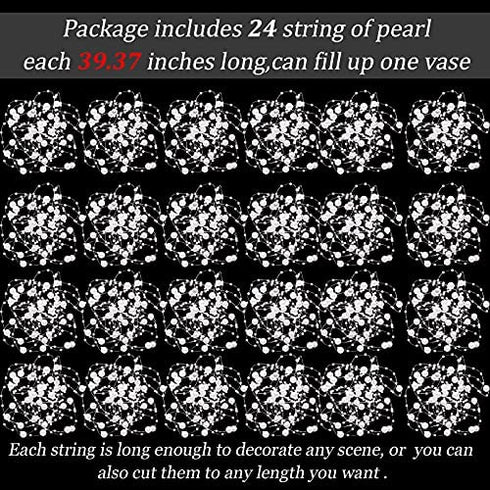 24 Pcs Artificial Pearl String for Floating Candle Faux Pearls Beads String Pearl Party Garland Decoration for Vases Filler Wedding Centerpiece Christmas Party Decor (White)