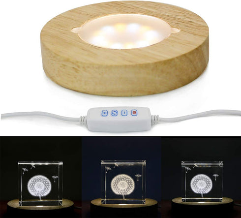 Mintso Wood LED Dimming Display Base for Glass Crystal,4 Inch White/Warm Lighted