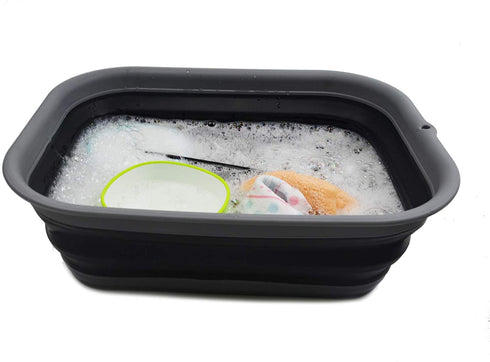 SAMMART 12L (3.17 Gallon) Collapsible Tub - Foldable Dish Tub - Portable Washing Basin - Space Saving Plastic Washtub (1, Grey/Black)