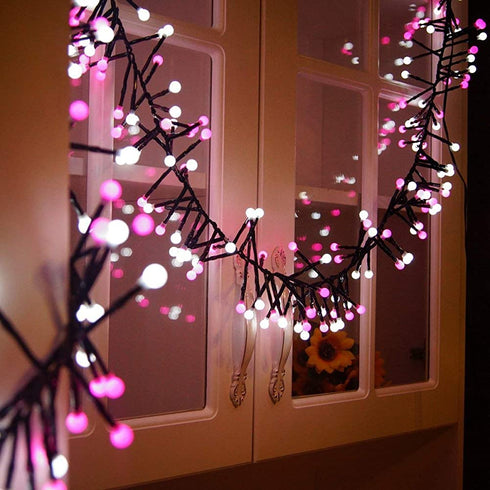 Quntis Christmas Firecracker Fairy String Lights, 13FT 400 LEDs Outdoor Indoor Valentines Cluster Twinkle Lights - Linkable Xmas Decor Lights 8 Modes for Wedding Party Window Yard Tree, Pink White