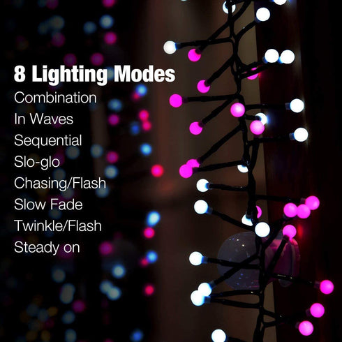 Quntis Christmas Firecracker Fairy String Lights, 13FT 400 LEDs Outdoor Indoor Valentines Cluster Twinkle Lights - Linkable Xmas Decor Lights 8 Modes for Wedding Party Window Yard Tree, Pink White