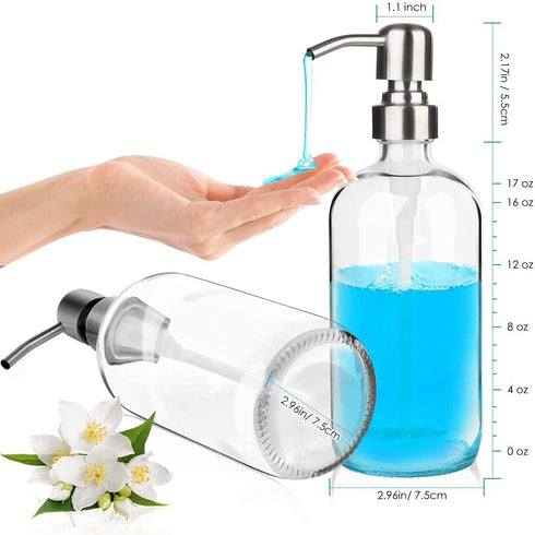 ARKTEK Glass Soap Dispenser 2 Packs - Clear Dish Soap Dispenser for Kitchen, Great for Essential Oils Liquid Soaps ( 17 Ounce/ 500 ML, 2 Packs )