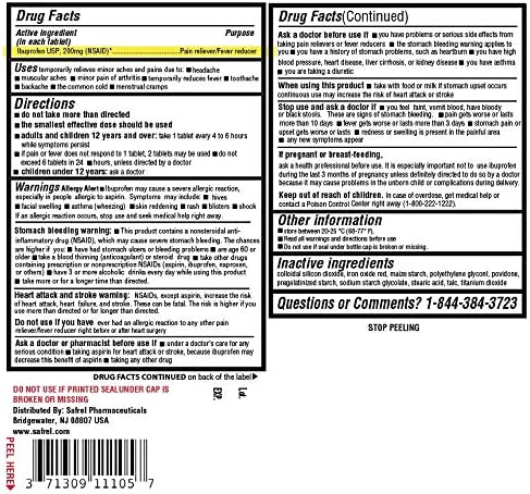 Safrel Ibuprofen Tablets 200 mg (NSAID), 500 Count, Pain Reliever/Fever Reducer | Toothache, Headache, Muscle Aches, Menstrual Cramps, Back & Arthritis Pain Relief | Value Pack