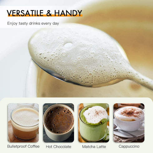 FoodVille MF02 Rechargeable Milk Frother Handheld Foam Maker with Stainless Whisk for Cappuccino, Latte, Bulletproof Coffee, Keto Diet, Protein Powder, Matcha