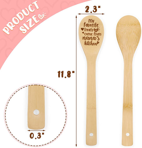 5PCS Grandma Gifts Wooden Spoons Mother's Day Thankful Christmas Birthday Gifts Nana Non-Stick Organic Bamboo Kitchen Cooking Spatula Laser Engraved Wooden Utensils for Grandparent's Day