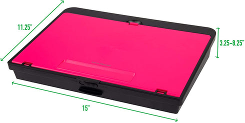 Mind Reader Adjustable Lap Desk with Storage Comfortable, Portable Laptop Stand, Built-in Cushion for Comfort, 11.25" L x 15" W x 3.25" H, Pink