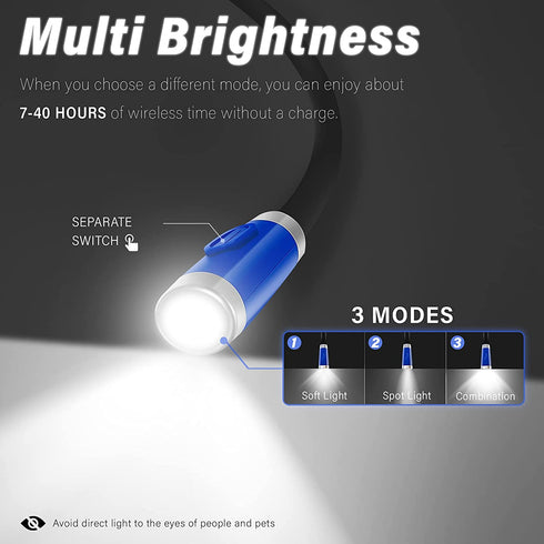 Vekkia Rechargeable LED Neck Reading Light, Book Lights for Reading in Bed, 3 Brightness Levels, Flexible Soft Silicone Arms Comfortable Wear, Long Lasting. Perfect for Readers, Craft & Knitting