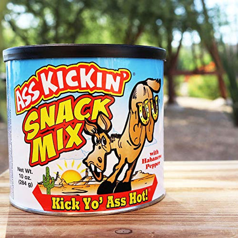 ASS KICKIN’ Habanero Pepper Spicy Hot Peanut Snack Mix – 10 oz - Hot Peanuts, Cashews, Rice Crackers, Sesame Sticks and Pretzels - Ultimate Spicy Gourmet Gift Peanuts - Try if you dare!