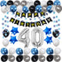 40th Birthday Decorations for Men Women Boy Girl,Blue Black Birthday Party Supplies with 40 Silver Number Balloon Happy Birthday Banner for 40th and 4th Birthday Party