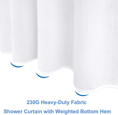 White Shower Curtain 70x72 Inches, Beneyhome 230G Weighted Fabric Waffle Weave Bathroom Curtains with Hooks, Machine Washable Grommet Farmhouse Bathtub Liner, Water-Repellent, 72 Inch Long
