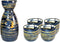 Sake Set Blue Japanese 5 Pieces Traditional Japanese Sake Cup Set Hand Painted Design Porcelain Pottery Ceramic Cups Crafts Wine Glasses Gifts (Blue Wise, 200 ML)