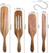4 PCS Wooden Spurtle Spoons/Utensils Set For Cooking, Natural Acacia Wood Wok Spatula Kitchen Tools Set with 4 Hooks for Stirring Mixing When Cooking Steak Salad Butter