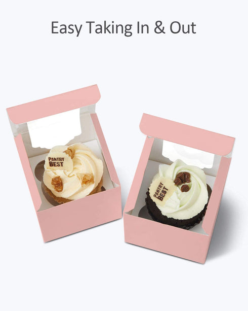 Yotruth 2.5 x 2.5 x 2.5Pink Mini Cupcake Boxes single individual Easy Assembly with Window and Insert 50 Pack