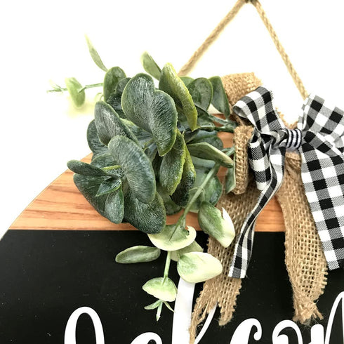 Welcome Sign Front for Door Decoration, 12 in Round Wood Wreaths Wall Hanging Outdoor, Farmhouse, Porch, for Spring Summer Fall All Seasons Holiday Christmas (Black)