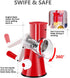 Ancevsk Manual Rotary Cheese Grater - Round Vegetable Slicer with 3 Interchangeable Blades for veggie, Nuts, Fruit ?Red?