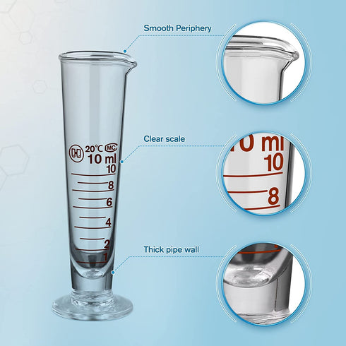 Baluue 10mL Lab Graduated Measuring Cup With Spout Wide Mouth Glass Conical Beaker Liquid Dispenser Measuring Cylinder Experiment Tool For School Science