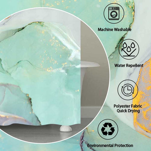 Teal Shower Curtain, Watercolor Teal Turquoise Abstract Shower Curtain Mint Green Marble Bath Curtain Turquoise Shower Curtain Ombre Teal Marble Shower Curtain Set with Hooks, 70*72 Inches