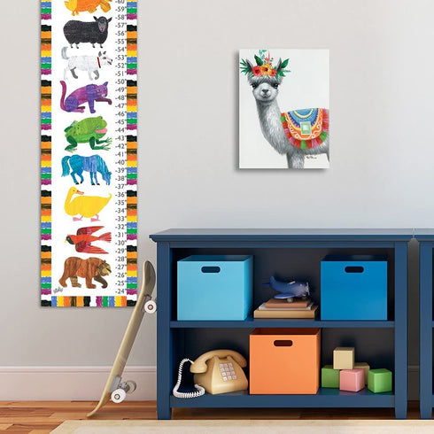 Llama Decor Canvas Wall Art: Llama with Flower Crown Posters Art Print Alpaca Picture Framed for Home Bathroom Decor, White Llama Painting Cute Animal Nursery Decor for Teen Girls Room 12"x16"