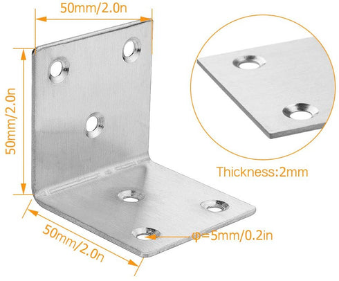 22 PCS Sliver Corner Brace, Stainless Steel 50MM X 50MM X 50MM Heavy Duty L Bracket for Furniture, Corner Steel Joint Right Angle Shelf Support Corner for Shelves, Furniture and Cabinet, Round End