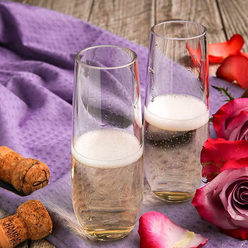 24 Pack Stemless Plastic Champagne Flutes 9 Ounce | Unbreakable Disposable Clear Toasting Glasses | Shatterproof Recyclable for Wedding/Party (PET)