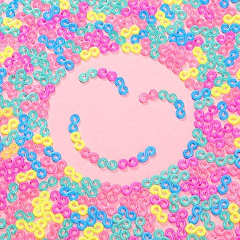 500 Pieces S Clips Rubber Band Clips Plastic Connectors Refills Kit Clip for Loom Bracelets (Colorful)