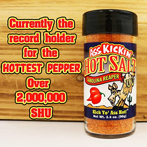 Kickin' Hot Spicy Carolina Reaper Pepper Salt – 3.4oz. Shaker Jar - Perfect Flavored Salt for Popcorn Seasoning, Margarita Salt and French Fry Seasoning - Premium Gourmet Gift