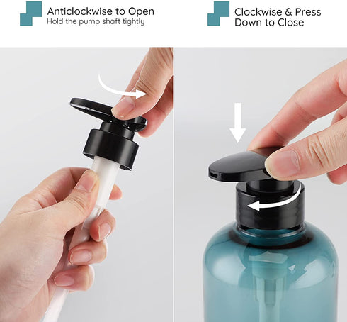 Shower Bottles Refillable with Labels, Segbeauty 3pcs 16.9oz Liquid Soap Dispenser for Bathroom, 500ml Pump Bottles for Body Soap Shampoo Conditioner Shower Gel Lotion Hotel, Plastic Press Dispenser