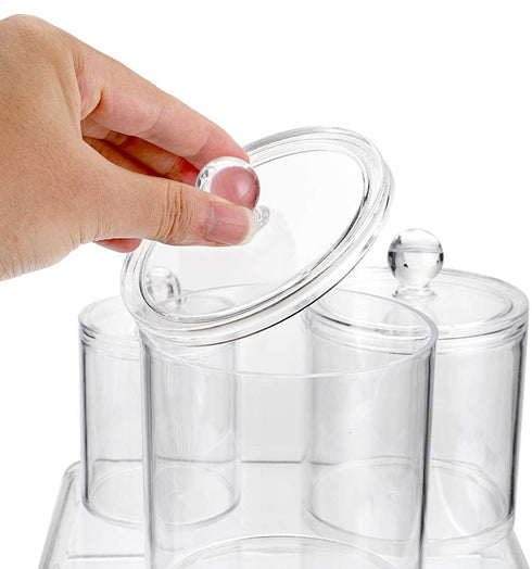 Hipiwe Set of 3 Cotton Ball and Swab Organizer with Lid - Apothecary Acrylic Jar Makeup Cotton Organizer Q-Tips Holder Bathroom Vanity Storage Canister Jar for Cotton Rounds Pads