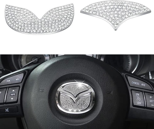 1797 for Mazda Accessories Bling Steering Wheel Emblem Logo Covers 3 6 CX5 MX-5 Miata CX9 CX7 2 CX3 Car Interior Sticker Decal for Women Crystal Silver Pack of 2