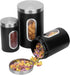AEUNKIUO Kitchen Counter Canister set 3 pieces,with Long Wood Spoon, Stainless Steel Food Storage Containers with Visible Window and Brushed Airtight Lids ,For Sugar,Coffee,Biscult,Flour jar Keep Fresh,Black