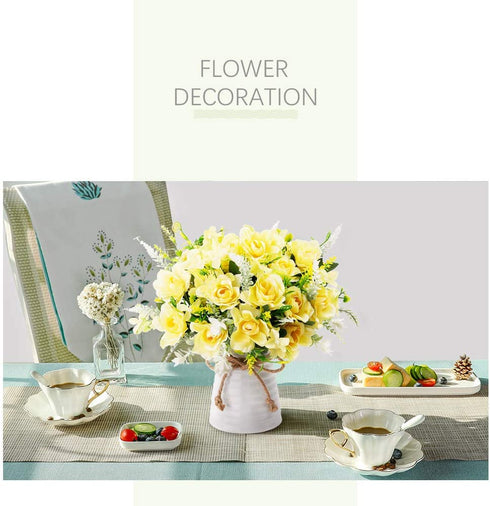 LESING Artificial Flowers with Vase Fake Silk Flowers in Vase Gardenia Flowers Decoration for Home Table Office Party (Champagne)