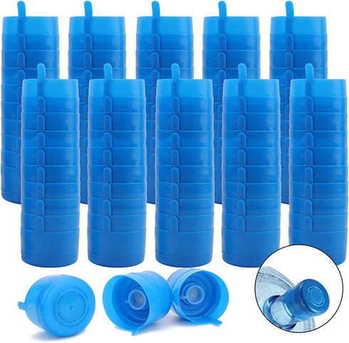 Jucoan 100 Pack Water Bottle Caps, 55mm 3&5 Gallon Non Spill Water Jug Caps, Replacement Snap On Caps for Water Dispenser Jugs