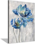 Flower Artwork Canvas Wall Art: Abstract Bright Blue Lotus Floral Picture Giclee Print on Canvas for Bathroom (12? x 16? x 1 Panel)
