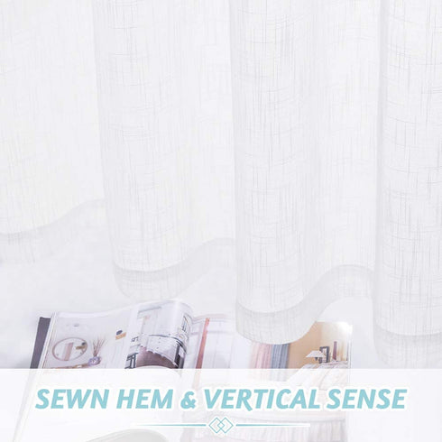 RYB HOME White Sheer Curtains 84 inch Length 2 Panels Set, Semi Sheer Linen Curtains Privacy Natural Linen Blend Drapes Sunlight Filtering for Living Room Bedroom Patio Door, W 52 x L 84