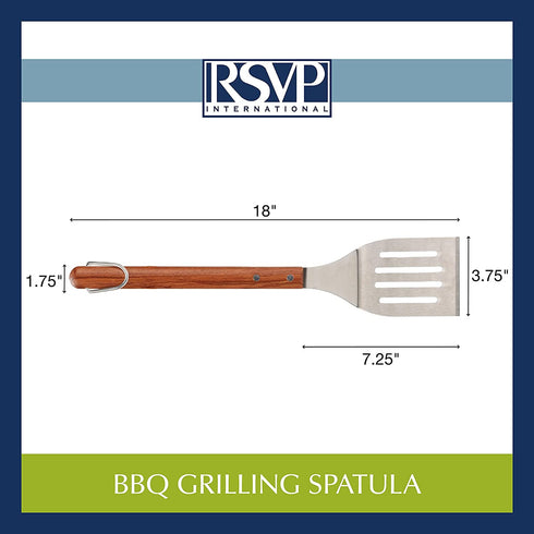 RSVP International Endurance BBQ Grill Spatula Flipper, 18" | Flip Burgers & Other Food w/ Long Handle that Keeps Hands Safe from Fire | Made from Stainless Steel & Rosewood