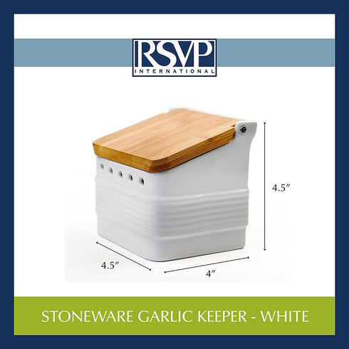 RSVP International White Stoneware Kitchen Collection, Stoneware Garlic Keeper, 4.5x4x4.5"