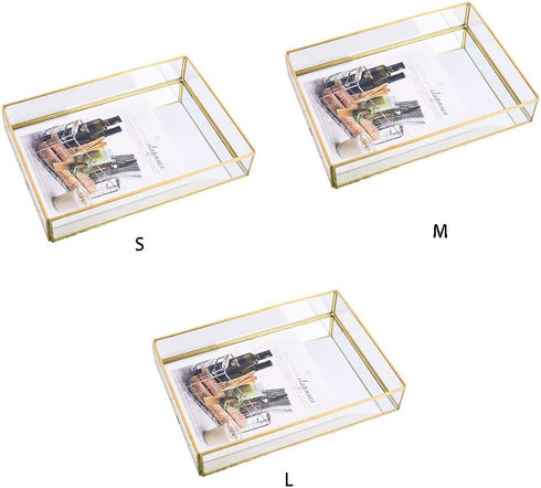 BEYST Glass Mirror Storage Tray, Rectangle Dressing Table Makeup Tray with Gold Wire, Jewelry Perfume Organizer for Vanity, Dresser, Bathroom, Bedroom