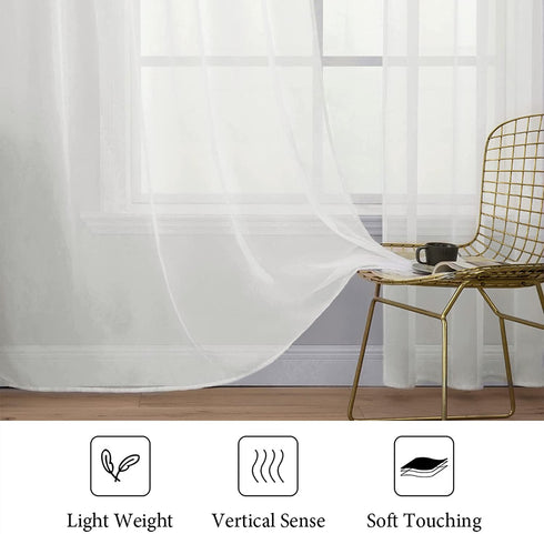 MIULEE 2 Panels Solid Color Sheer Window Curtains Elegant Window Voile Panels/Drapes/Treatment for Bedroom Living Room (54X108 Inches Ivory)