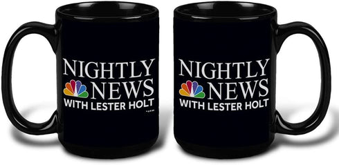 NBC Nightly News with Lester Holt Logo Ceramic Mug, Black 15 oz
