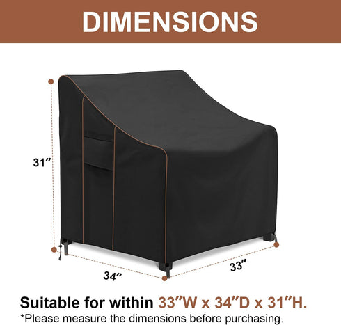ZEJUN Patio Chair Covers, 33" Wx34 Dx31 H Waterproof Outdoor Furniture Cover, 600D Durable Lounge Deep Seat Covers for Patio Garden Lawn Sofa Wicker Chair, UV & Rip & Fade Resistant Covers, Black