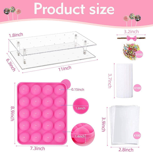 302 Pcs Christmas Cake Pop Maker Kit,Subesty Cake Pop Baking Mold with 1 Acrylic Lollipop Holder,1 Silicone Mold Set,100 Pcs Clear Bags,100 Pcs Treat Sticks,100 Pcs Gold bow Ties