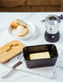 Large Butter Dish Porcelain Butter Dish with Lid and Knife for Countertop Double Silicone Seal Butter Dishes with Covers Perfect for West or East Coast Butter, Unique Stone Pattern Black