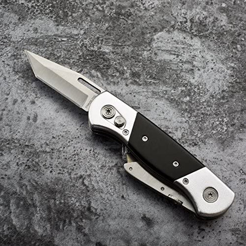 Heavy Duty Folding Utility Knife Dual Blade/Box Cutter with Leather Sheath + 5 SK5 Blades (Professional Grade)