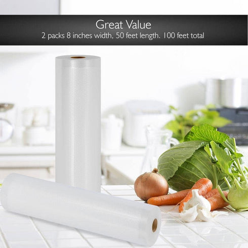 NutriChef Vacuum Sealer Bags 8x50 Rolls 2 pack for Food Saver, Seal a Meal, NutriChef, Weston. Commercial Grade, BPA Free, Heavy Duty, Great for vac storage, Meal Prep or Sous Vide